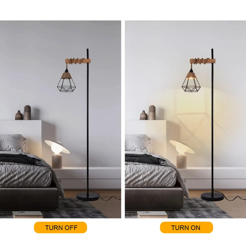 Bymaocar 110V Retro Smart Floor Lamp Durable Tall Standing Lamp Adjustable Height with Rattan Lampshade & Extended Power Cord