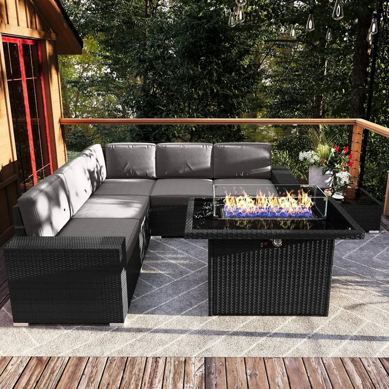 Outdoor Sectional Wicker Conversation Sofa Sets with Coffee Table
