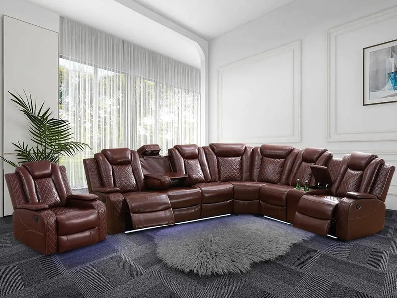 Recliner, Recliner Sofa Sectional Sofa, Air Leather Reclining Corner Sectional Sofa Set, Cup Holder, Storage Console, Sofa