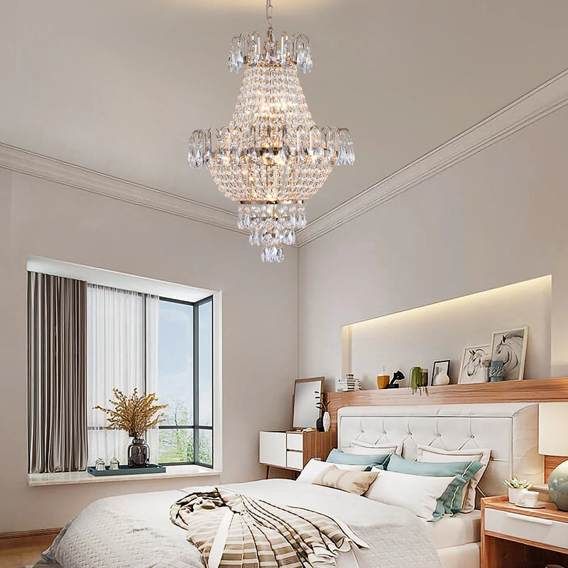 16.9" Luxury Retro Crystal Chandelier European Style Imperial Style Copper Color 7-Light Lighting Fixture Classy Living Room Restaurant Entrance Ceiling Light
