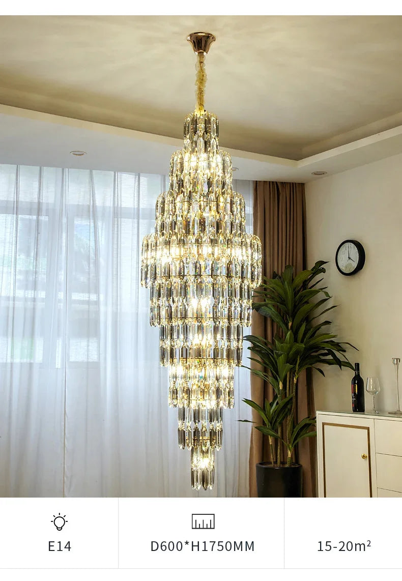 Duplex Building Chandelier Villa Living Room Crystal Lamp Hotel Luxury Chandelier High-end Spiral Staircase Long Chandelier. Gorgeous beauty arrives 30-42 days
