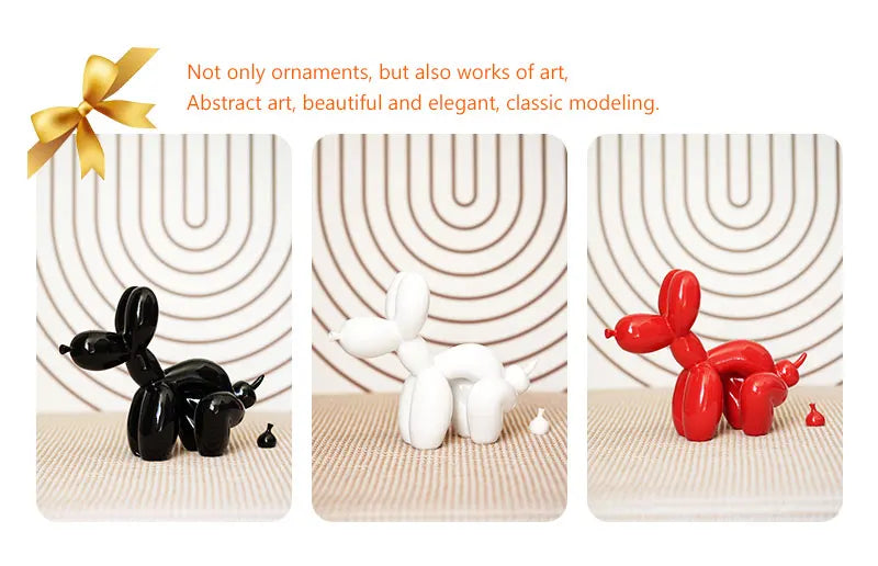 Cute Squat Balloon Dog Puppy Poop Statue Resin Animal Sculpture Craft Office Art Craftwork Tabletop Home Decor Collration Object