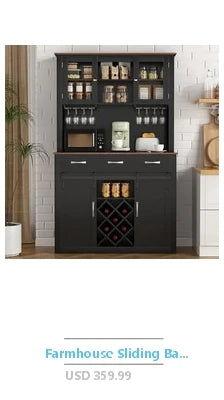 Rustic Kitchen Bar Cabinet Tall Liquor Storage Hutch Buffet Sideboard Wine Organizer 72" Power Outlet Wood Pantry Shelf