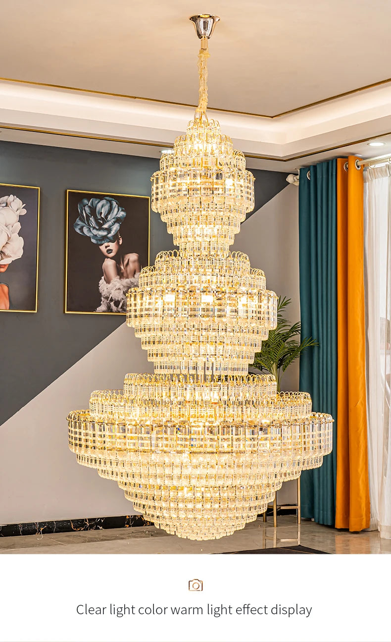 European Duplex Chandelier Luxury Hotel Lobby Loft Crystal Light Creative Personality Villa Living Room Stairwell Big Hanging, this Beauty ships from Europe, Arrival 29- 42 days
