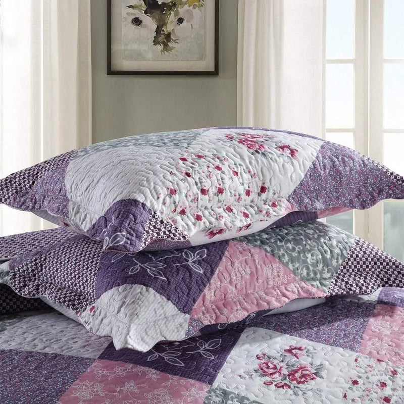 Reversible Microfiber Quilt Set 3 Piece All Season Patchwork Coverlets Floral Bedding Durable Soft Warm Lightweight