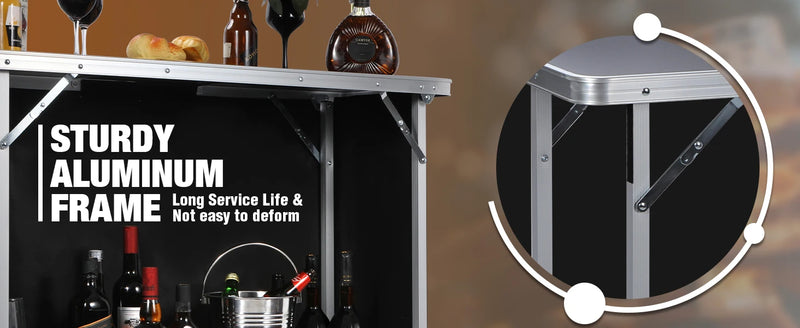 Portable Bar Table with Multi-Color LED Lights, Pop Up Folding Mobile Bar Bartender Table Podium Table for Events