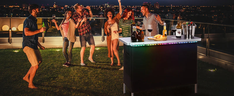 Portable Bar Table with Multi-Color LED Lights, Pop Up Folding Mobile Bar Bartender Table Podium Table for Events