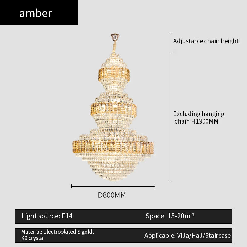 European Duplex Chandelier Luxury Hotel Lobby Loft Crystal Light Creative Personality Villa Living Room Stairwell Big Hanging, this Beauty ships from Europe, Arrival 29- 42 days