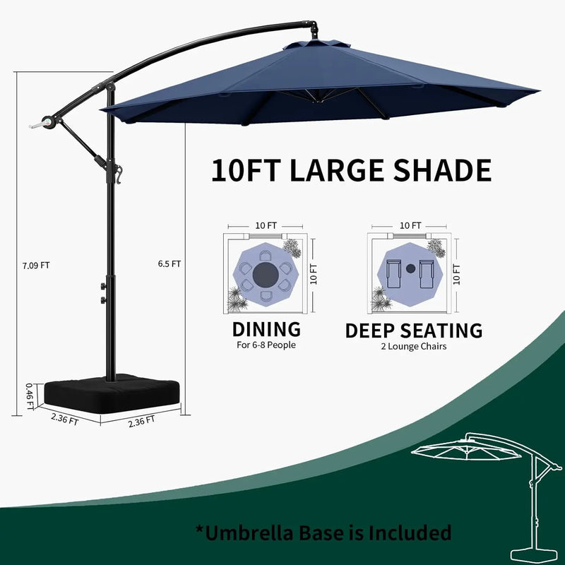10ft Patio Umbrella with Base Included, Outdoor Offset Cantilever Umbrella w/Upgraded Yarn-dyed Fabric Shade, Sturdy 8 Rids