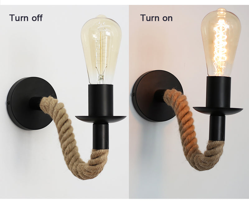 Retro Hemp Rope Design E27 Edison Bulb Iron Wall Lamp Indoor Home Loft Corrior Led Wall Lamp Industrial Decoration Wall Light