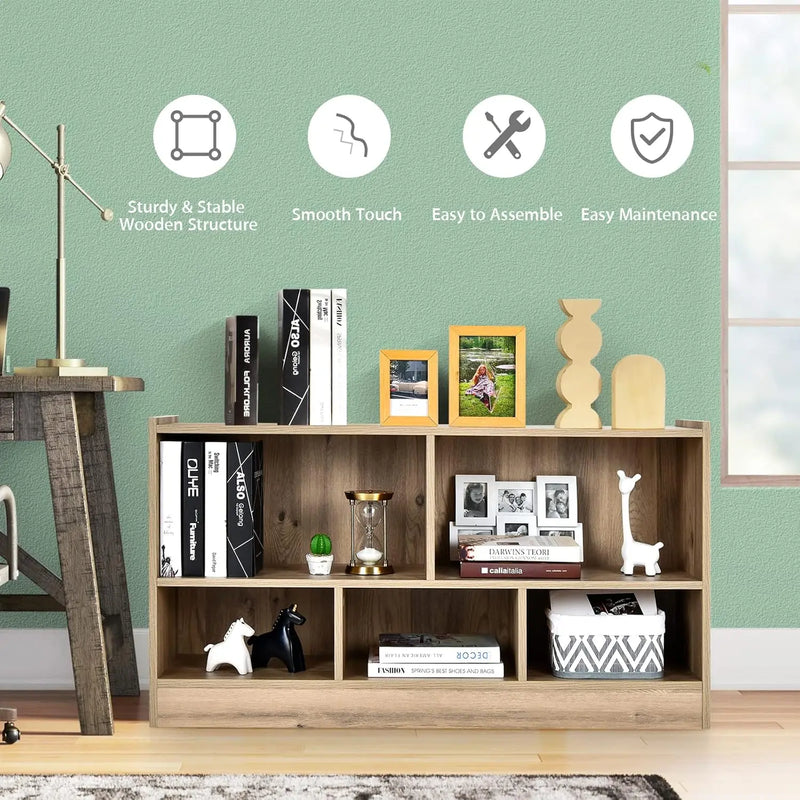 5 Cube Bookcase, 2 Tier Wooden Storage Open Bookshelf, Multipurpose Display Storage Cabinet For Living Room, Bedroom, Hallway,