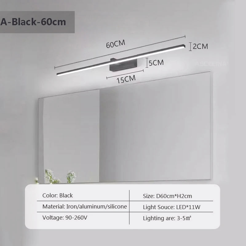 LED Wall Lamp 40/80/100cm Modern Mirror Decor Lighting Long Strip Light For Bathroom Washroom Kitchen Indoor Luminaire Lustre