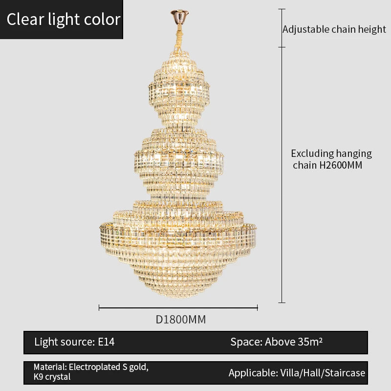 European Duplex Chandelier Luxury Hotel Lobby Loft Crystal Light Creative Personality Villa Living Room Stairwell Big Hanging, this Beauty ships from Europe, Arrival 29- 42 days