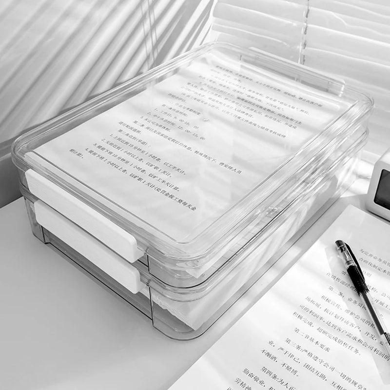 Desktop File Storage Box A4 Document Organizer Case With Lid Stackable Stationery Storage Box Cabinet Desk Clear Container