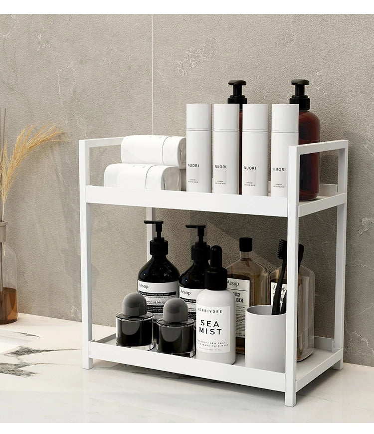 2 tier Multifunctional Countertop Storage Rack,Bathroom cosmetic Storage,Kitchen spice holder,Large-Capacity,Black and white