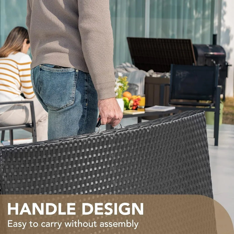 Patio Chaise Lounge Sets Outdoor Rattan Adjustable Back Cushioned Patio Folding Chaise Lounge with Folding Table