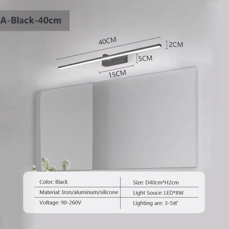 LED Wall Lamp 40/80/100cm Modern Mirror Decor Lighting Long Strip Light For Bathroom Washroom Kitchen Indoor Luminaire Lustre