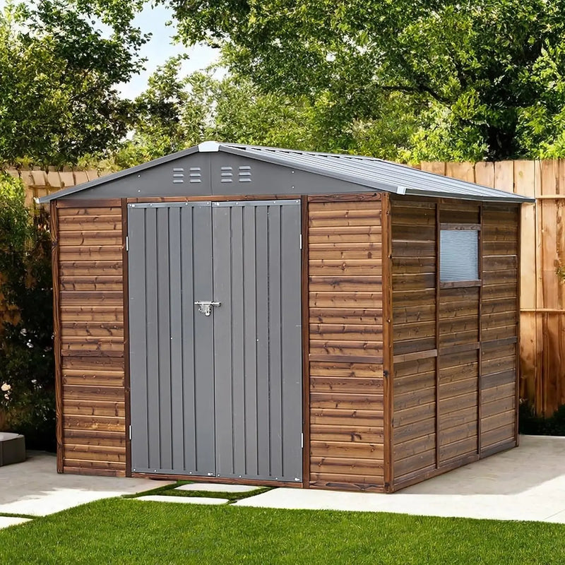 8x8 FT Wood Outdoor Storage Sheds Utility and Tool Garden Shed, Waterproof Storage Shed Large with Doors 8' x 8' Storage Shed