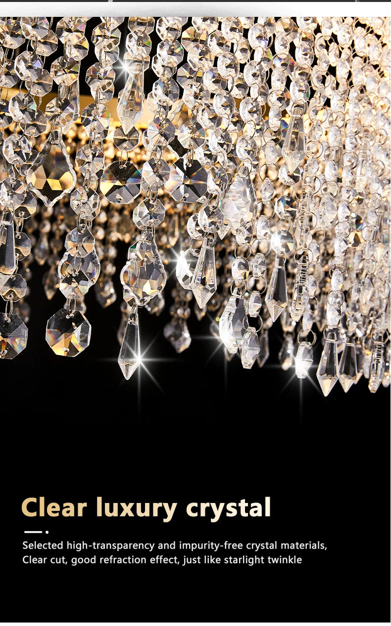 Modern K9 Crystal Chandelier Luxury Gold LED Pendant Lamp Circle Design Hanging Lights for Living Room Home Decoration Lighting Arrival 29-48 days