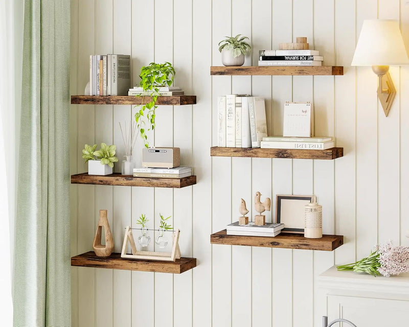 15.8in Floating Shelves, Set of 6 Wood Shelves, Farmhouse Shelf Wall Decor for Bathroom, Bedroom, Living and Kitchen Room
