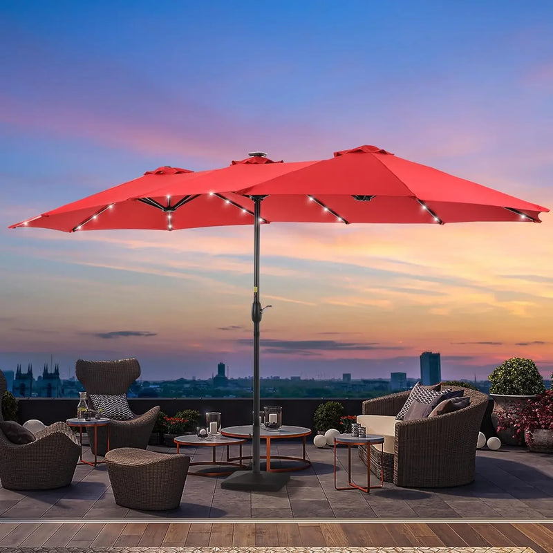 Patio Umbrella 15x9FT LED Double-sided with UPF50+ and Wind-Resistant Design, (No Base), Effortless Operation Outdoor Umbrella