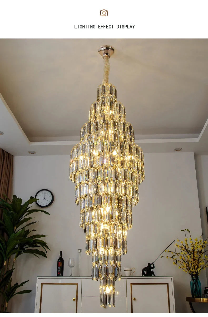 Duplex Building Chandelier Villa Living Room Crystal Lamp Hotel Luxury Chandelier High-end Spiral Staircase Long Chandelier. Gorgeous beauty arrives 30-42 days