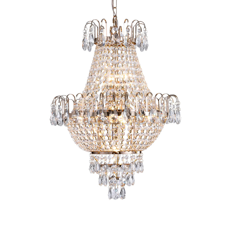 16.9" Luxury Retro Crystal Chandelier European Style Imperial Style Copper Color 7-Light Lighting Fixture Classy Living Room Restaurant Entrance Ceiling Light