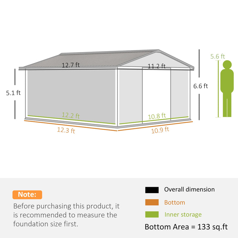 13' X 11' Steel Outdoor Utility Storage Tool Shed for Backyard Garden, Brown