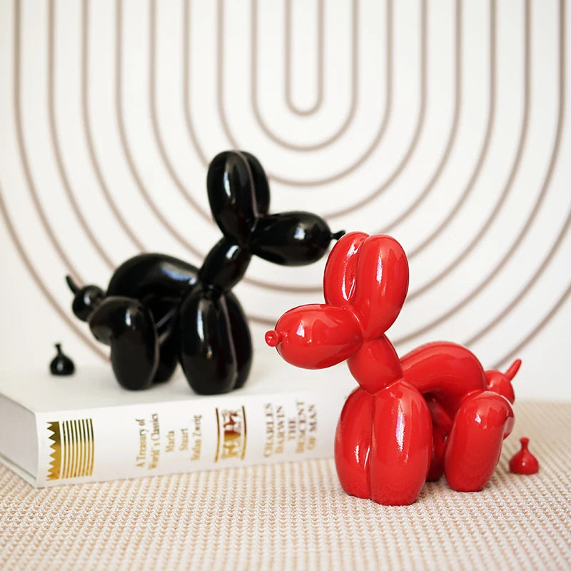 Cute Squat Balloon Dog Puppy Poop Statue Resin Animal Sculpture Craft Office Art Craftwork Tabletop Home Decor Collration Object