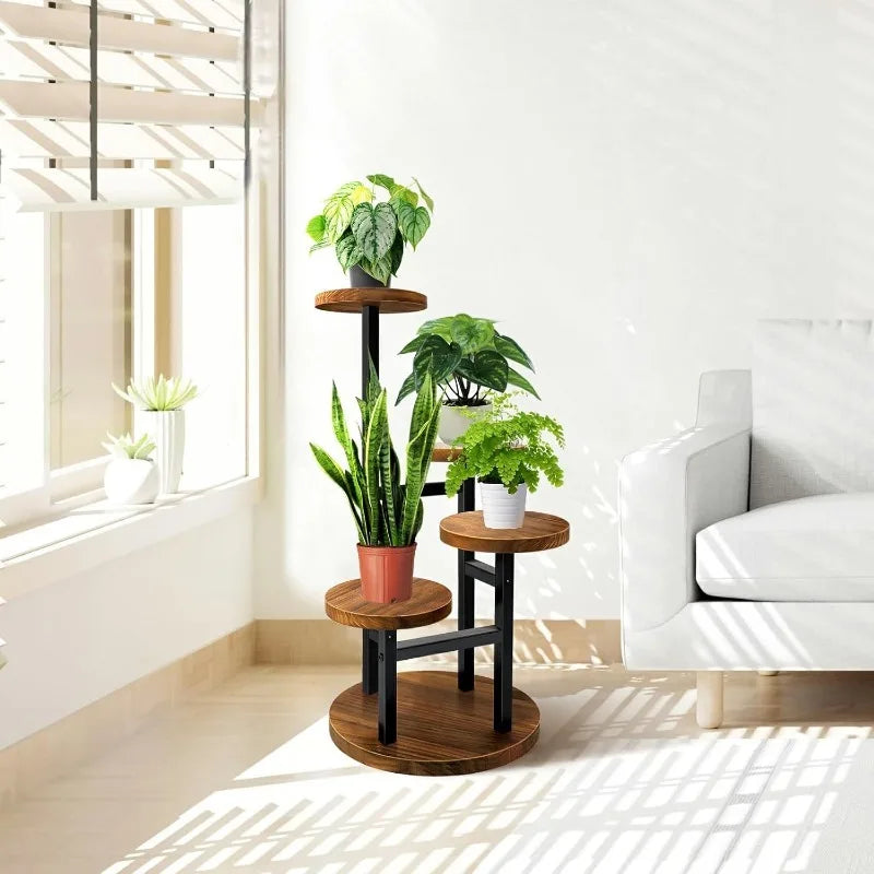 4 Tier Corner Plant Stand, Tall Metal Wood Plant Shelf Holder for Indoor, Outdoor Display Rack Flower Pot Stand