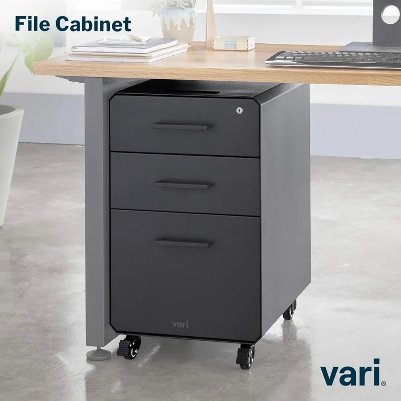 Three Drawer File Cabinet - Mobile Filing Cabinet for Home or Office - Hanging File Storage - Lockable Drawers with Heavy-Duty