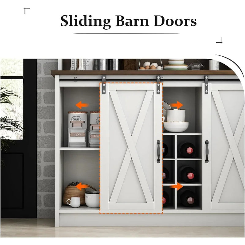Arched Pantry Cabinet with Open Shelf, Tall Kitchen Pantry Storage Cabinet with Sliding Barn Doors, Farmhouse Kitchen Hutch Cab