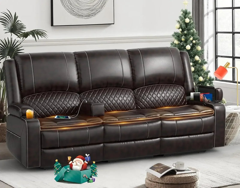 3 Seater Recliner Sofa Set with 2-Tier Cushion, 3+1 Pieces in Living Room, 3 Seater Reclining Couch Leather