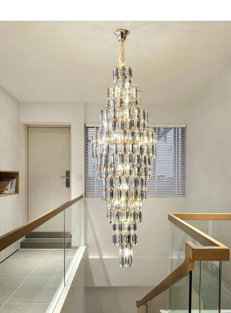 Duplex Building Chandelier Villa Living Room Crystal Lamp Hotel Luxury Chandelier High-end Spiral Staircase Long Chandelier. Gorgeous beauty arrives 30-42 days