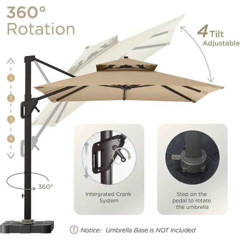 Patio Umbrella Outdoor Rectangle Cantilever Umbrellas DoubleTop Heavy Duty Windproof Offset Umbrella with 360-degree Rotation