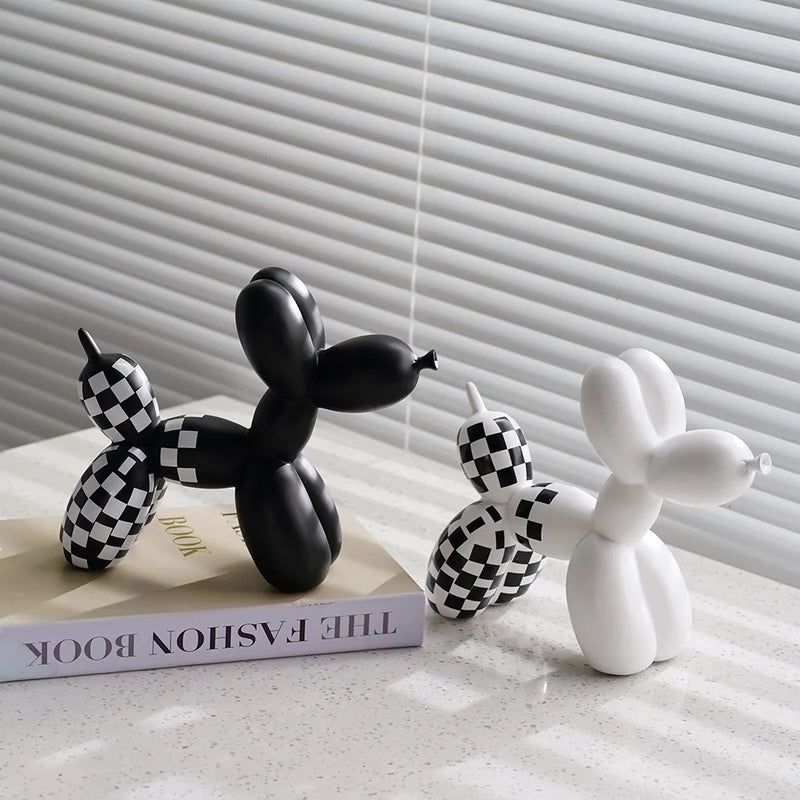 Vilead Plaid Balloon Dog Ornament INS Light Luxury Tabletop Shelf Living Room Home Office Decoration Accessories Modern Art Gift