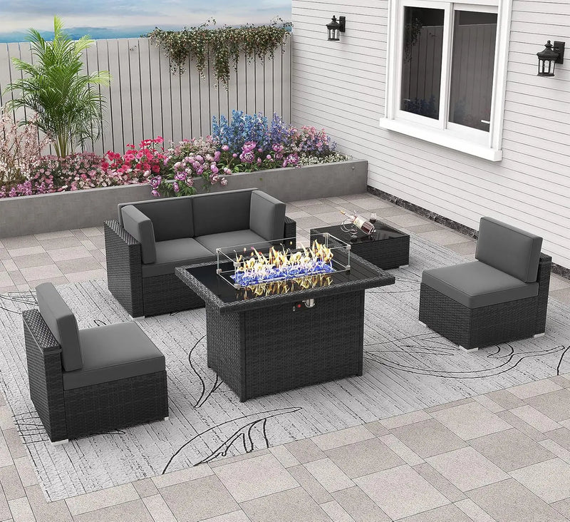 Outdoor Sectional Wicker Conversation Sofa Sets with Coffee Table