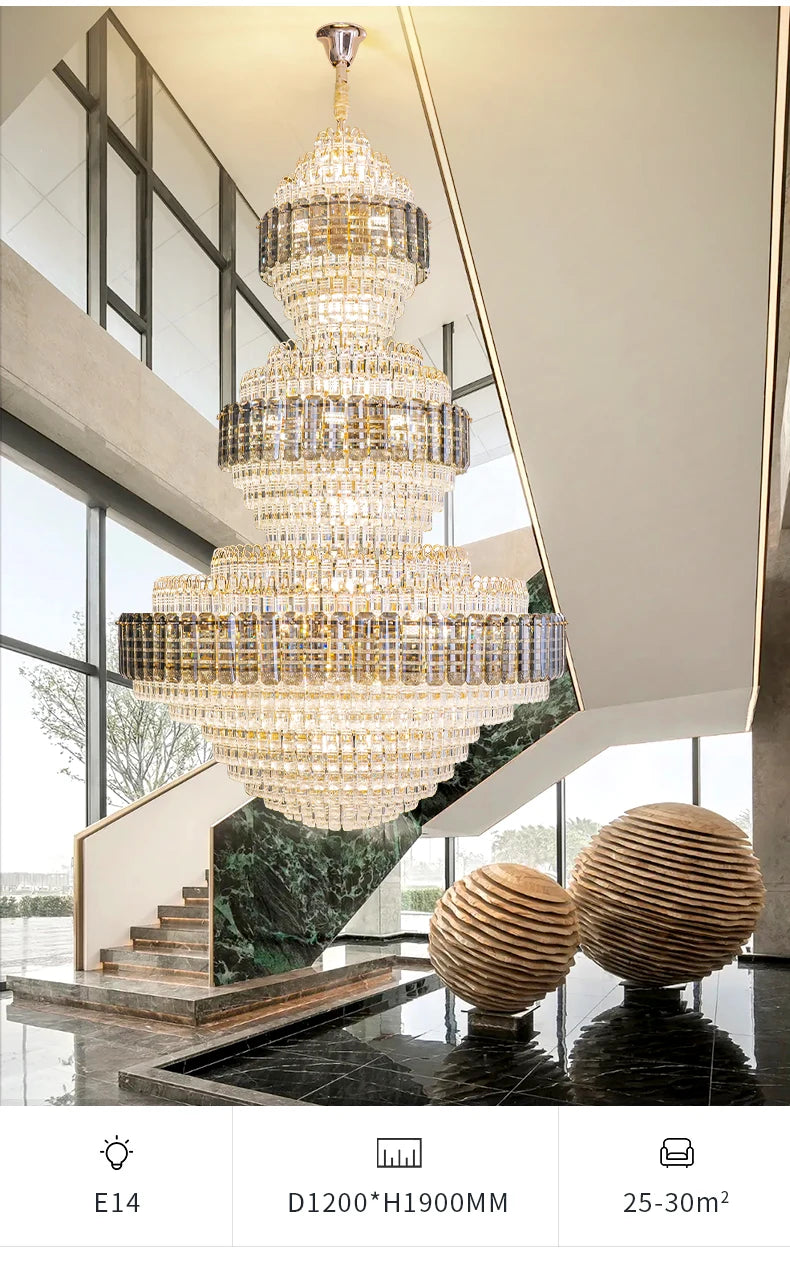 European Duplex Chandelier Luxury Hotel Lobby Loft Crystal Light Creative Personality Villa Living Room Stairwell Big Hanging, this Beauty ships from Europe, Arrival 29- 42 days