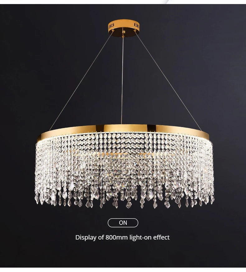 Modern K9 Crystal Chandelier Luxury Gold LED Pendant Lamp Circle Design Hanging Lights for Living Room Home Decoration Lighting Arrival 29-48 days