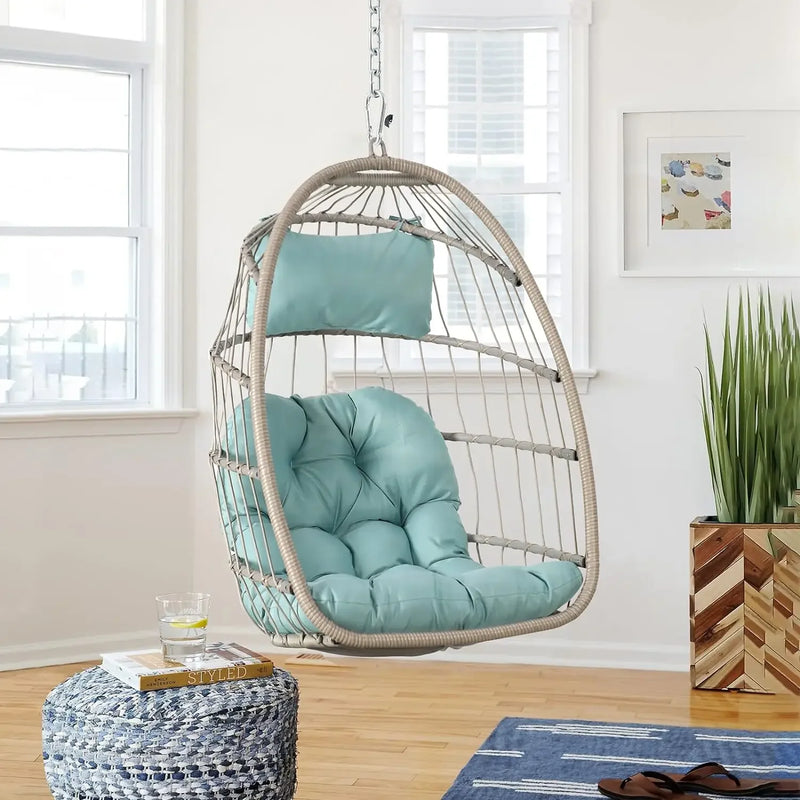 Patiorama Indoor Outdoor Egg Swing Chair Without Stand,Patio Grey Wicker Rattan Hanging Chair,Swing
