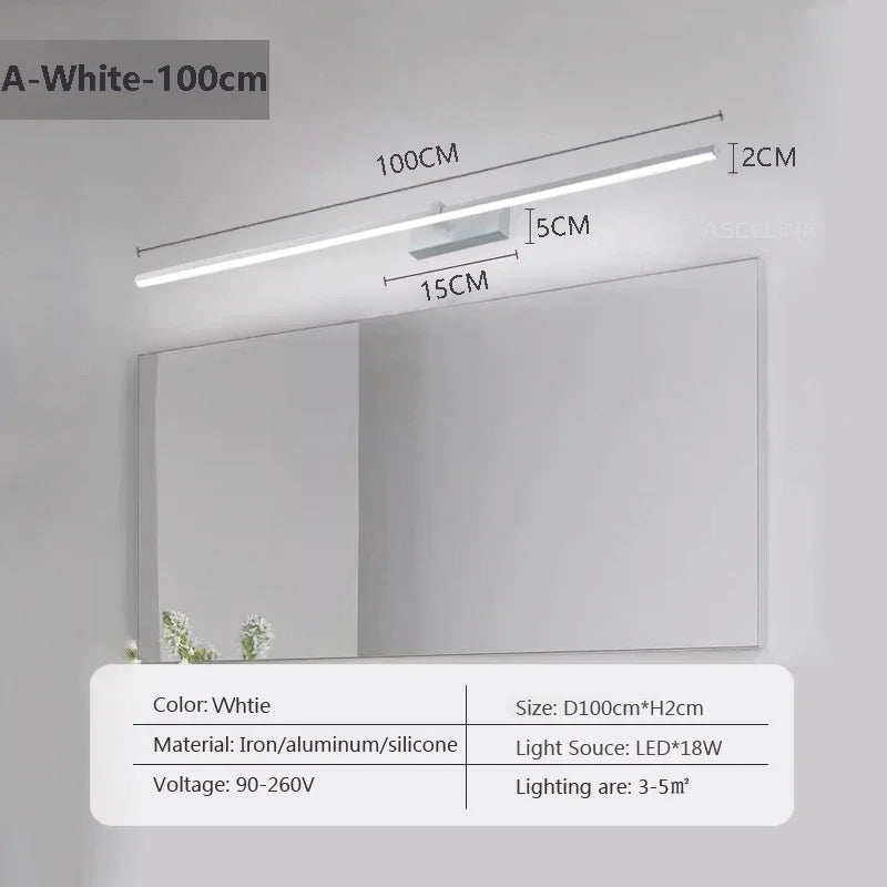 LED Wall Lamp 40/80/100cm Modern Mirror Decor Lighting Long Strip Light For Bathroom Washroom Kitchen Indoor Luminaire Lustre