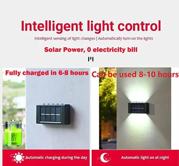 10/8/6/4LED Solar Wall Lamp Outdoor Waterproof Up and Down Luminous Lighting for Garden Fence Decoration Sunlight Light