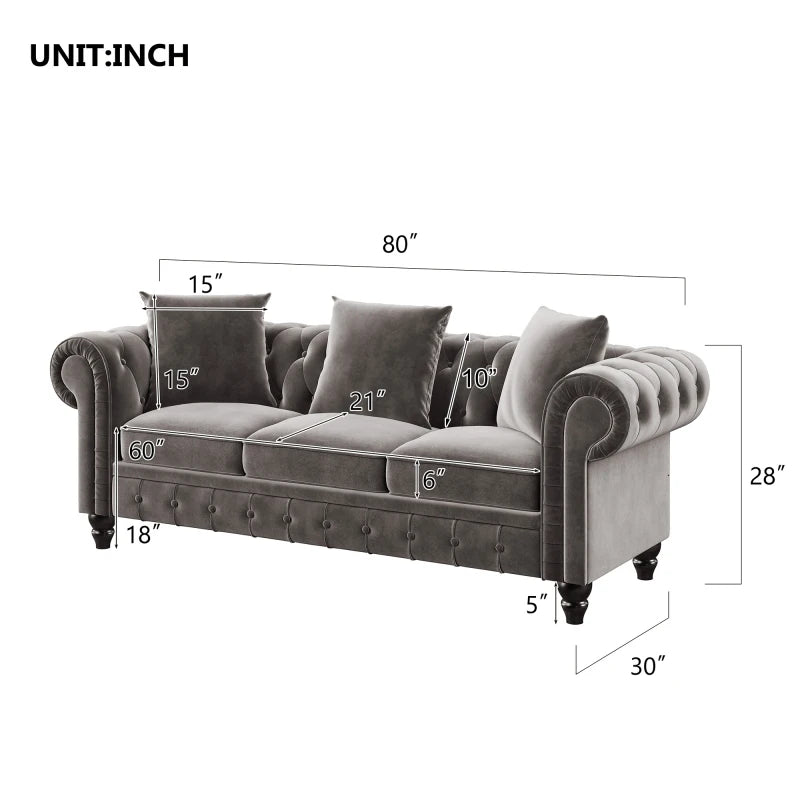 Chesterfield Sofa Set Button Tufted Velvet Upholstered Back Loveseat Living Room Sofa
