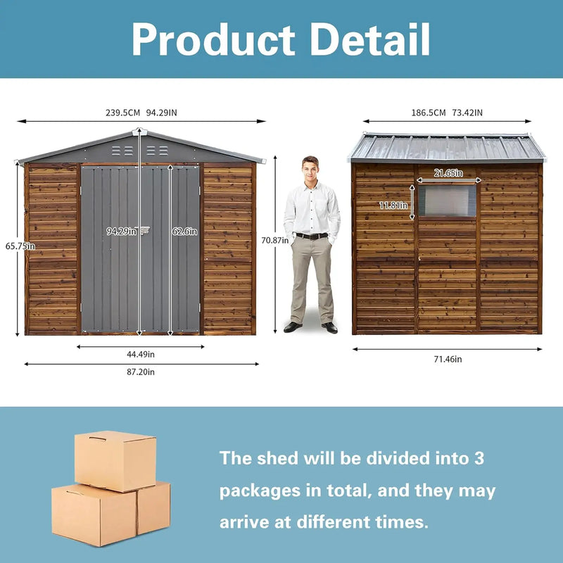 8x8 FT Wood Outdoor Storage Sheds Utility and Tool Garden Shed, Waterproof Storage Shed Large with Doors 8' x 8' Storage Shed
