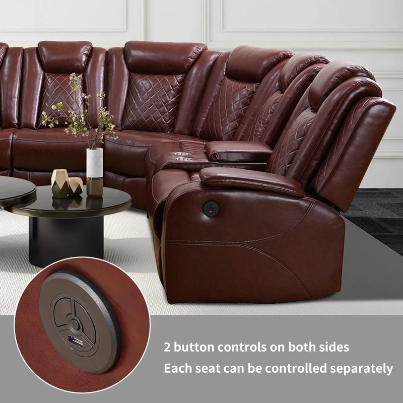 Recliner, Recliner Sofa Sectional Sofa, Air Leather Reclining Corner Sectional Sofa Set, Cup Holder, Storage Console, Sofa
