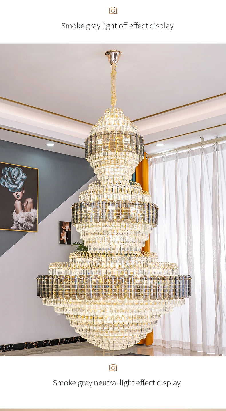 European Duplex Chandelier Luxury Hotel Lobby Loft Crystal Light Creative Personality Villa Living Room Stairwell Big Hanging, this Beauty ships from Europe, Arrival 29- 42 days