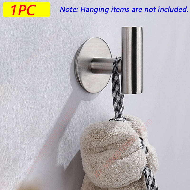 1/2PCS Adhesive Wall Hook Stainless Steel Robe Sticker Hooks Towel Coat Key Pants Hangers Bathroom Kitchen Storage Accessories