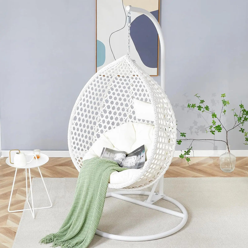 Hanging Egg Chair Outdoor,Rattan Swing with Foldable Basket,Hammock with Metal Stand,Lounge for Garden Backyar