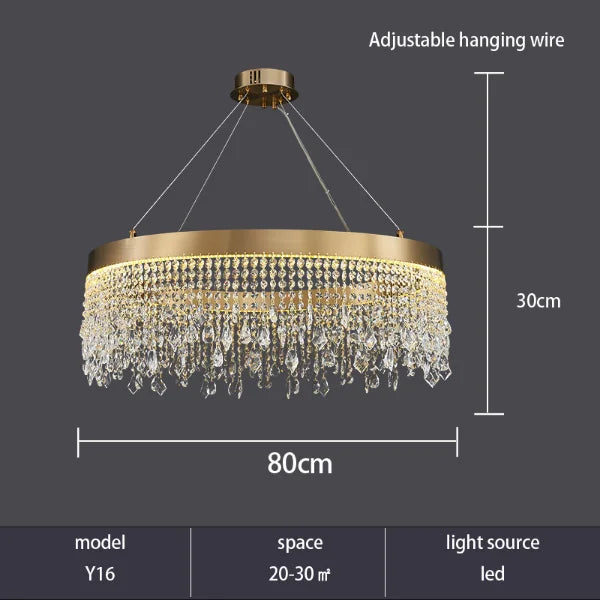 Modern K9 Crystal Chandelier Luxury Gold LED Pendant Lamp Circle Design Hanging Lights for Living Room Home Decoration Lighting Arrival 29-48 days