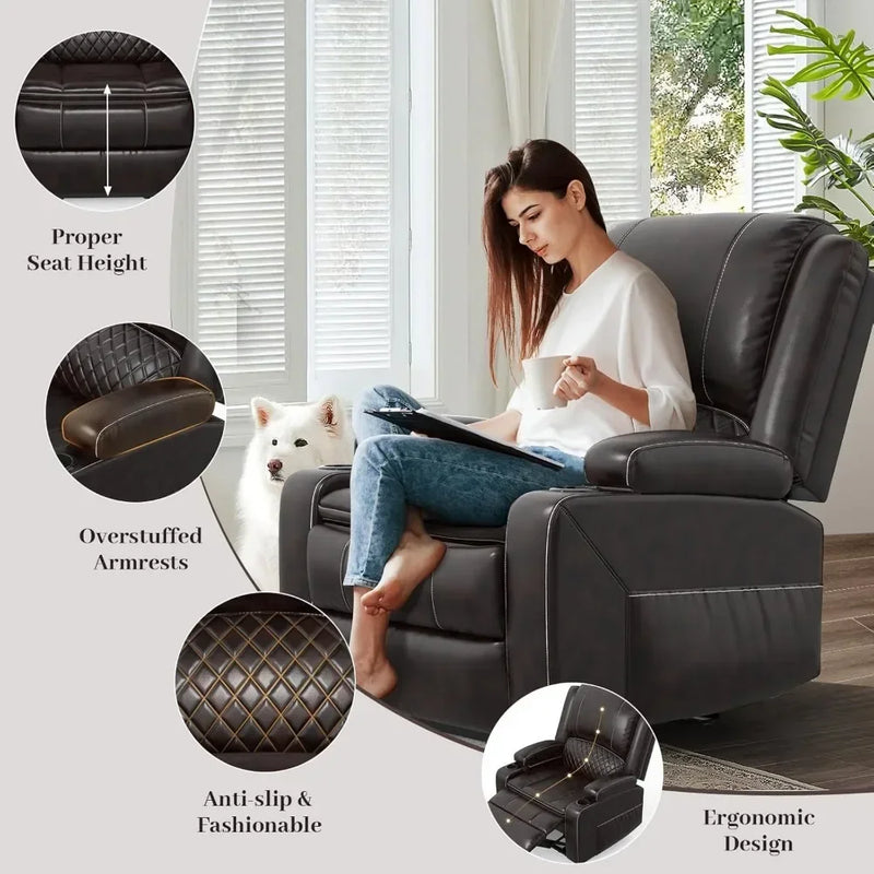 3 Seater Recliner Sofa Set with 2-Tier Cushion, 3+1 Pieces in Living Room, 3 Seater Reclining Couch Leather